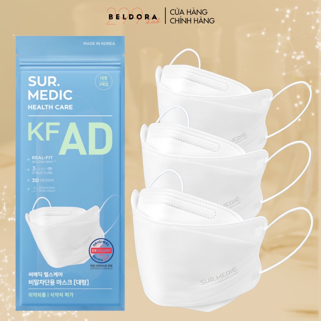 Combo 3 Khẩu Trang Beldora Surmedic Kháng Khuẩn 3 Lớp KF - AD 99,99%
