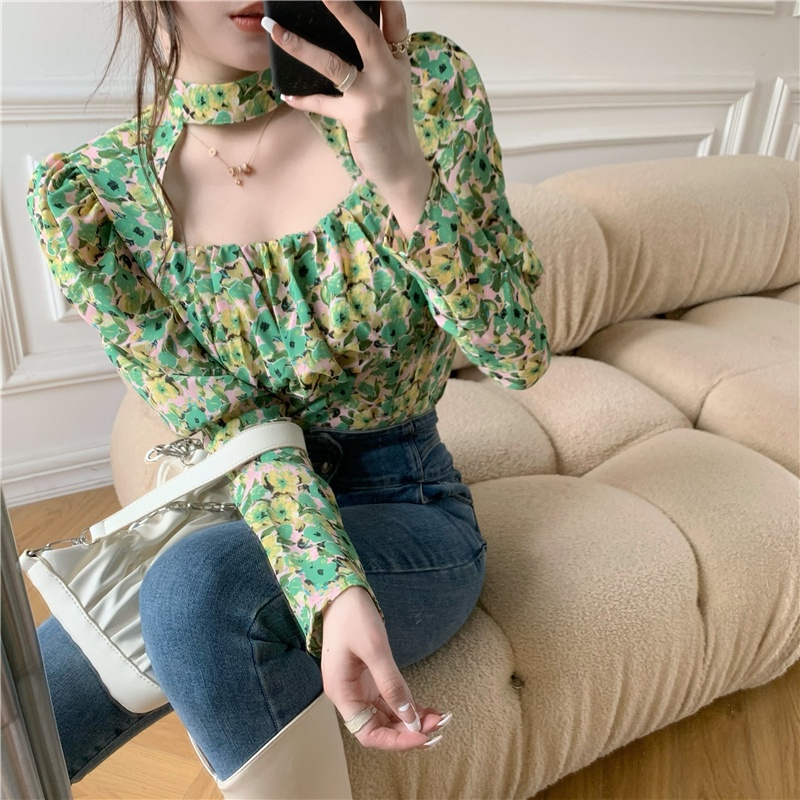 COZOK Áo Sơ Mi chiffon Mềm Mại Họa Tiết Hoa Phong Cách Hàn Quốc Cho Nữ