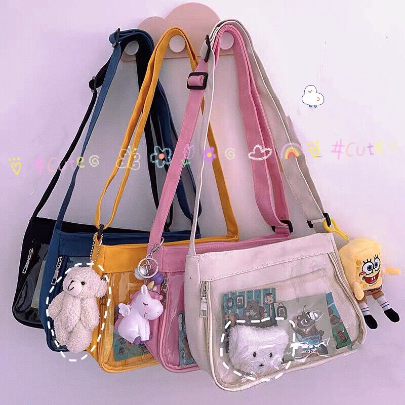 Túi Xách Đeo Vai Hình Vuông Nhỏ Trong Suốt Màu Tương Phản Phong Cách Harajuku Nhật Bản Dễ Thương Cho Nữ Ba lô thời trang mới nhất năm 2023 dành cho sinh viên nam và nữ sinh viên đại học cá tính Nhật Bản cặp đi học ba lô đơn giản thông thường