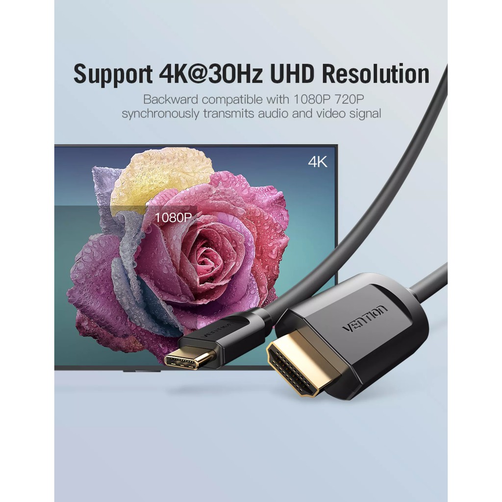 [Type-C to HDMI] Cáp chuyển đổi cổng type-C ra HDMI Vention CGUBG / CGVBG