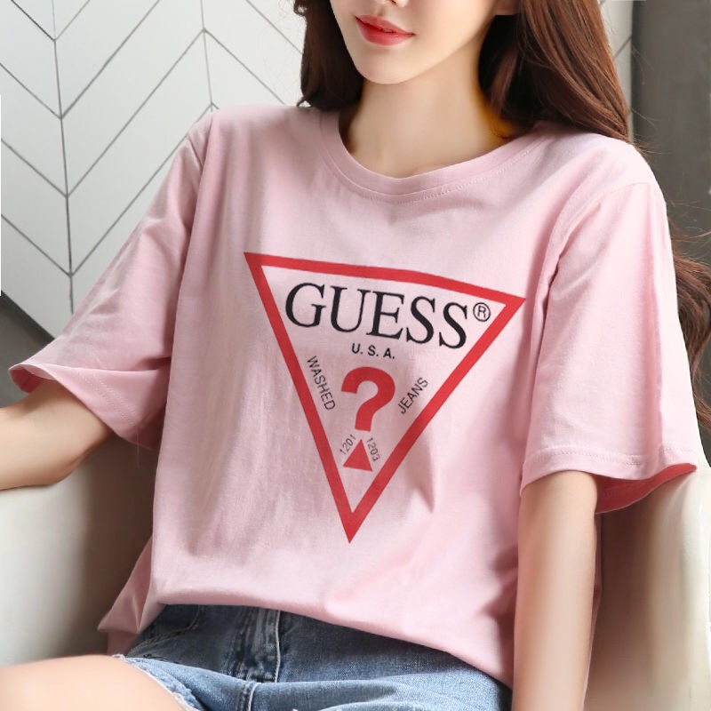 Áo Thun Tay Ngắn Cổ Tròn In Chữ Guess Thời Trang Mùa Hè Cho Nữ