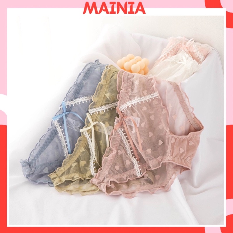 Quần Lót Nữ Ren Hoạ Tiết Trái Tim Đính Nơ Phối Ren ziczac Chíp Nữ Ren Cao Cấp Mainia Shop