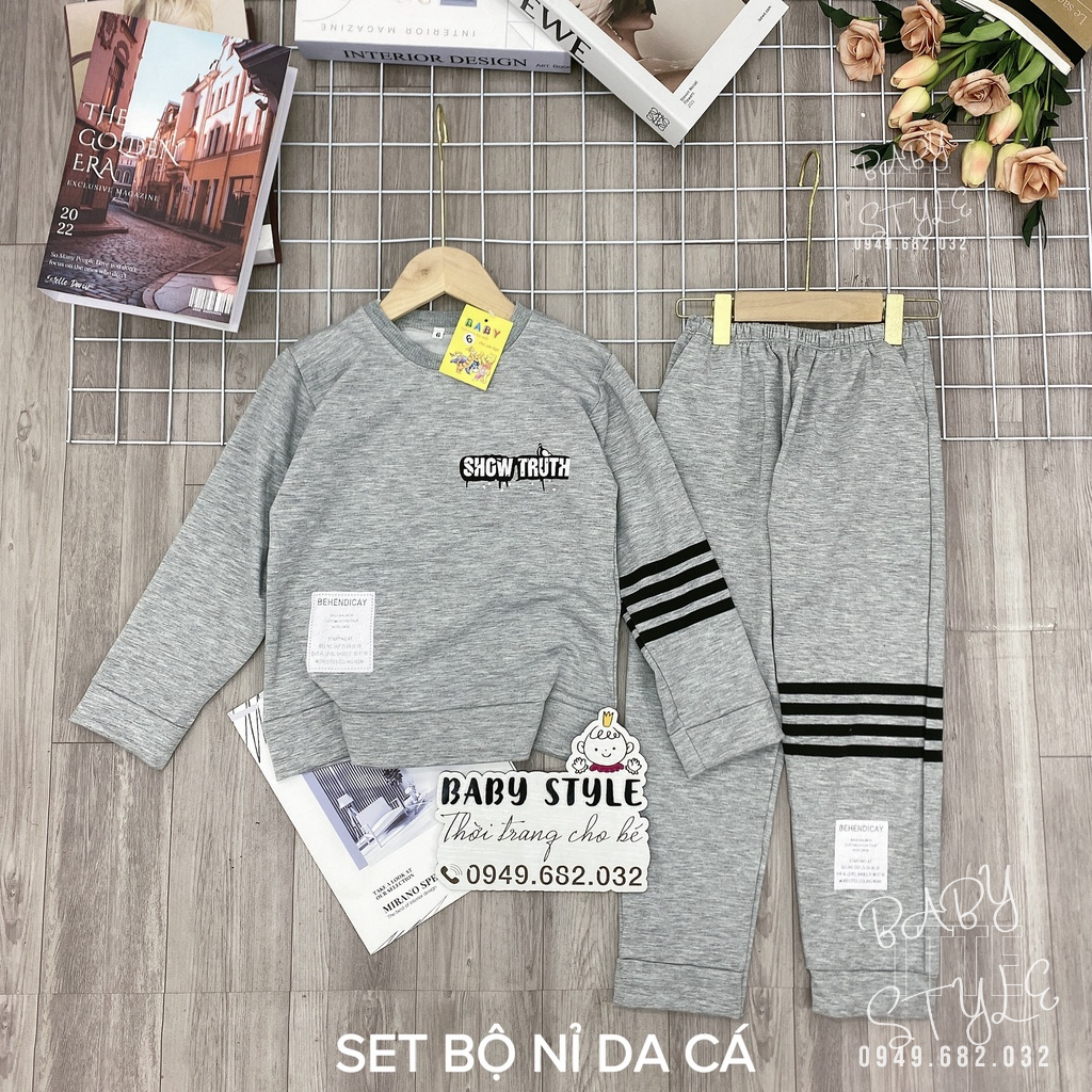 Bộ quần áo thu đông dài tay bé gái &quot;SNOW&quot; 14-45klg cho bé gái 4-14 tuổi. Bộ thể thao dài tay vải nỉ da cá. B33