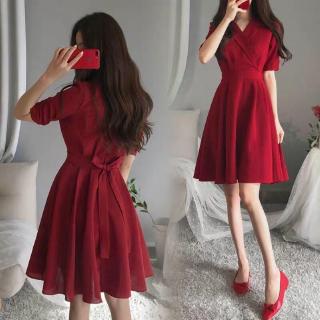 Đầm Dự Tiệc Màu Đỏ Phong Cách Retro Cho Nữ