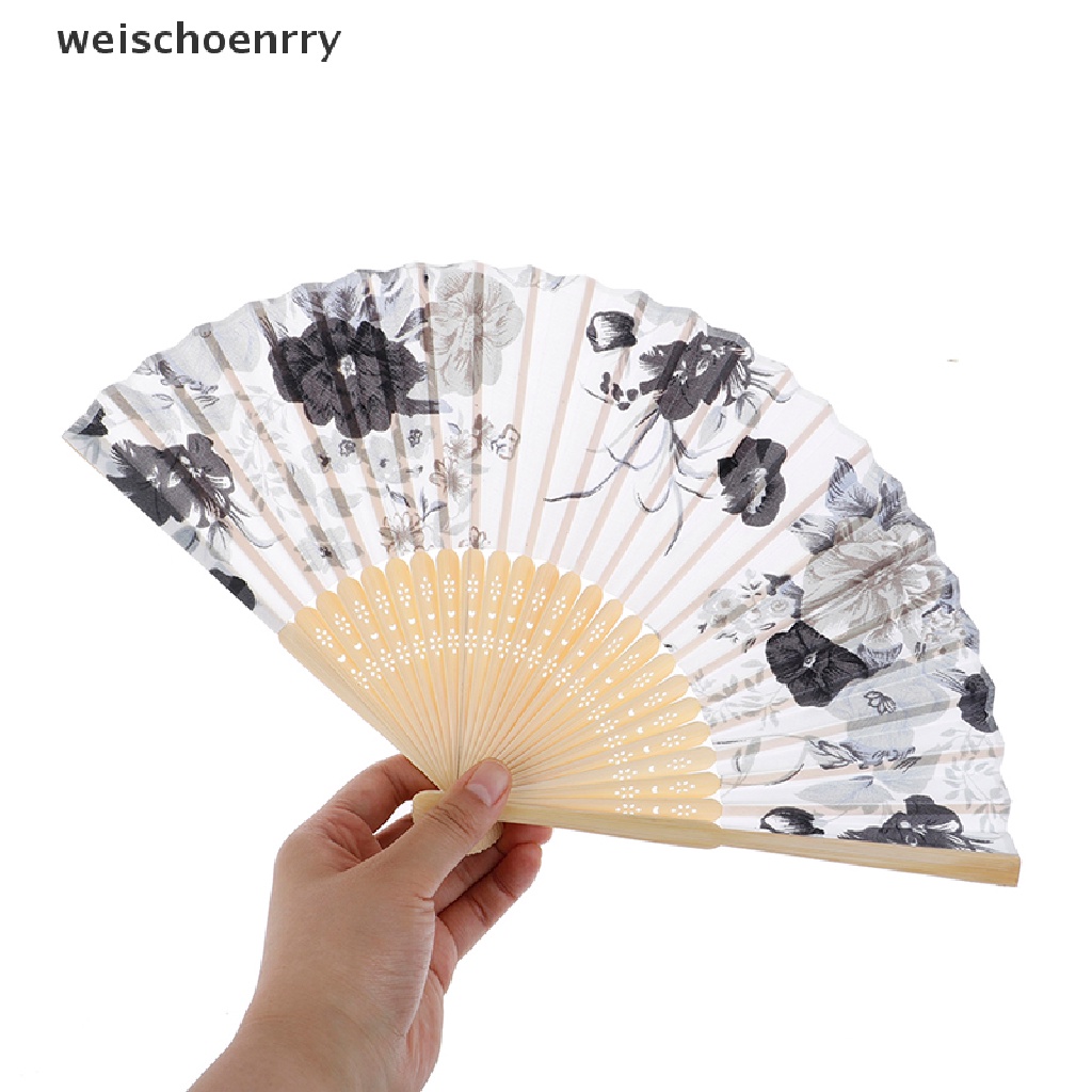 Quạt xếp cầm tay bằng lụa phong cách thanh lịch tùy chọn họa tiết