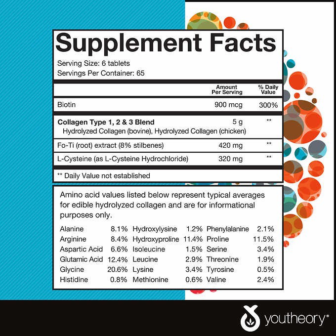 Youtheory Mens Collagen type 1, 2 & 3 viên uống tăng cường da, móng, tóc, Chai 390 viên | Thế Giới Skin Care