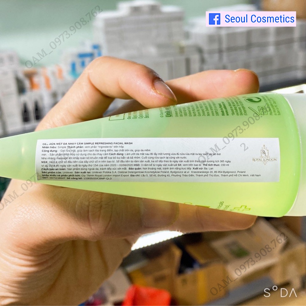 Sữa rửa mặt Simple kind to skin refreshing facial wash gel 150ml