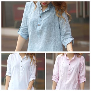 Áo sơ mi Linen thiết kế trơn 3 màu Trắng Xanh Hồng