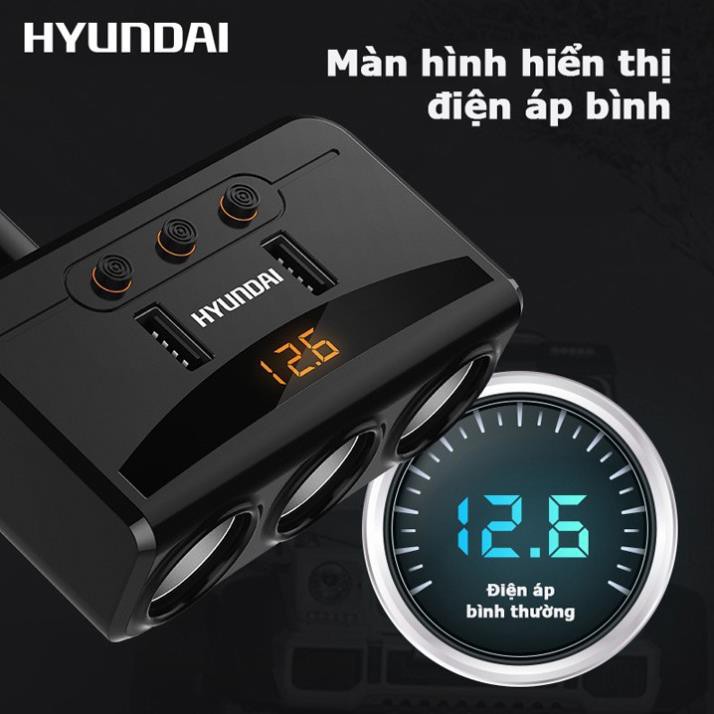 Bộ chia tẩu sạc ô tô 3 cổng đa năng Hyundai HY-29 kèm 2 cổng