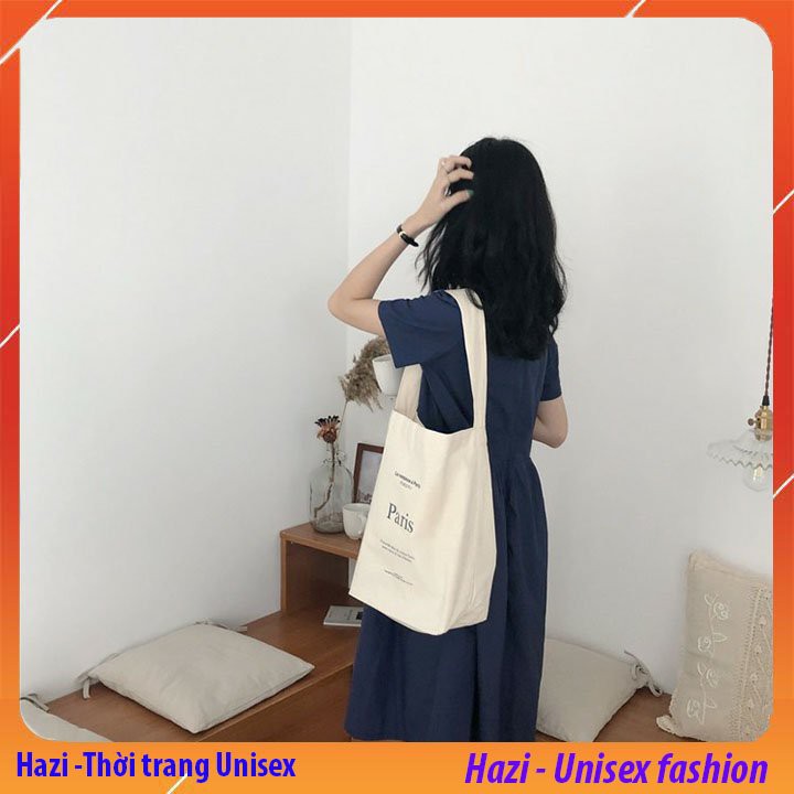 [BẢN MỚI NHẤT] Túi vải bố đựng đồ canvas thời trang Hazin, túi vuông PARIS hàng chất lượng HZ 38