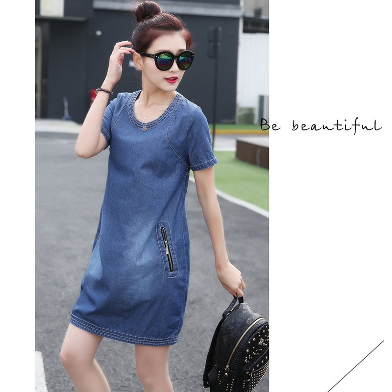 [SALE HOT] - ĐẦM JEAN CỔ TRÒN PHỐI TÚI DÂY KÉO – MS: D725 | BigBuy360 - bigbuy360.vn