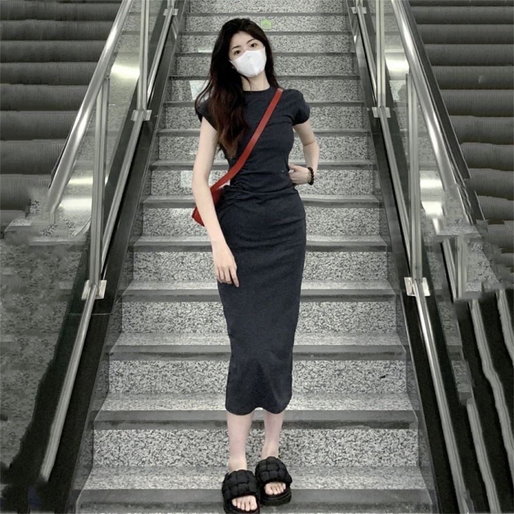 Đầm Body Dài Qua Gối Tay Ngắn Dáng Ôm Tính Thông Thường Váy Nữ