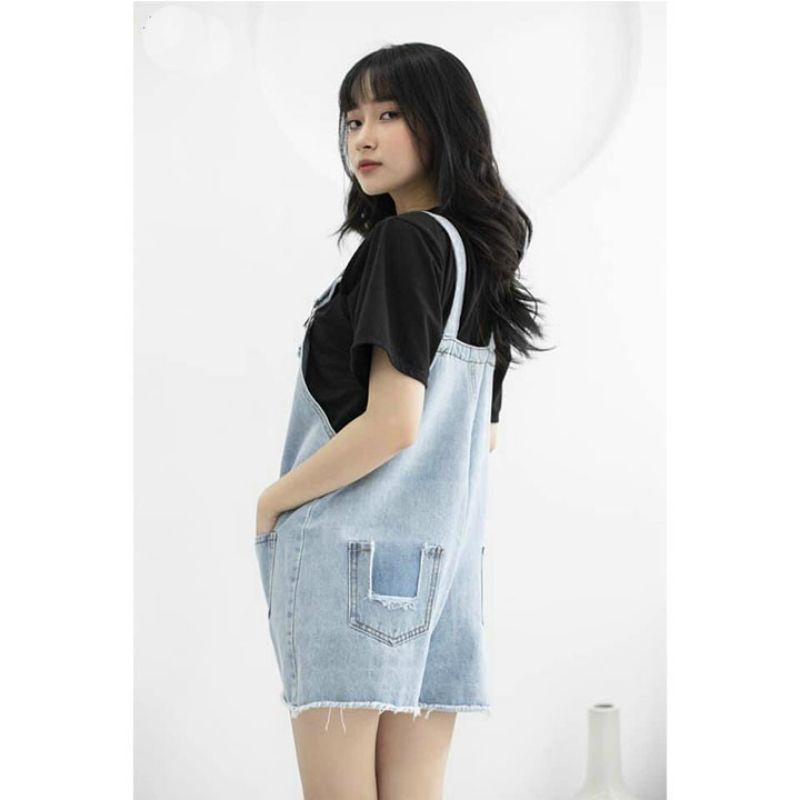 Yếm jean nữ kiểu quần short chất kaki có túi rộng thời trang hàn dành cho nữ