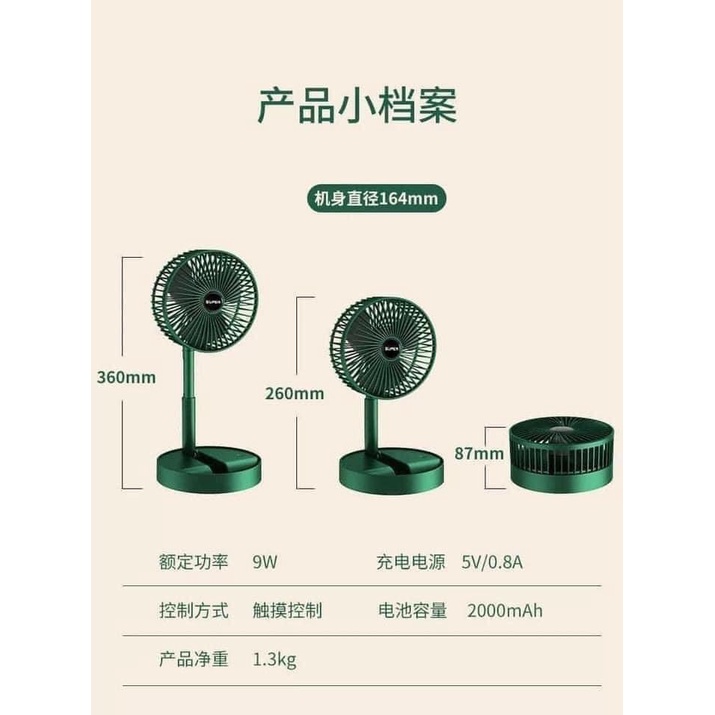 Quạt Tích Điện Mini Gấp Gọn - Quạt Mini Để Bàn Xoay 180 Độ, 3 Tốc Độ Gió, Pin Sạc USB Tiện Lợi