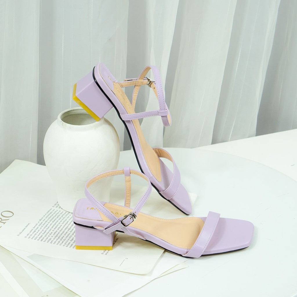 (HOT HOT) Sandal cao gót đế vuông cao 5cm chất liệu cao cấp phong cách Hàn Quốc màu tím thủy chung, True Store, EB021