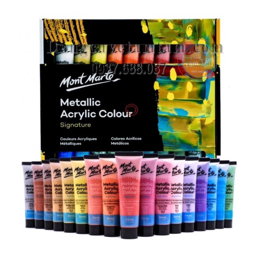 [ TÂM TÂM ]-Màu Acrlic ánh nhủ bộ 36 màu, Mont Marte Acrylic METALLIC 36 màu x36ml