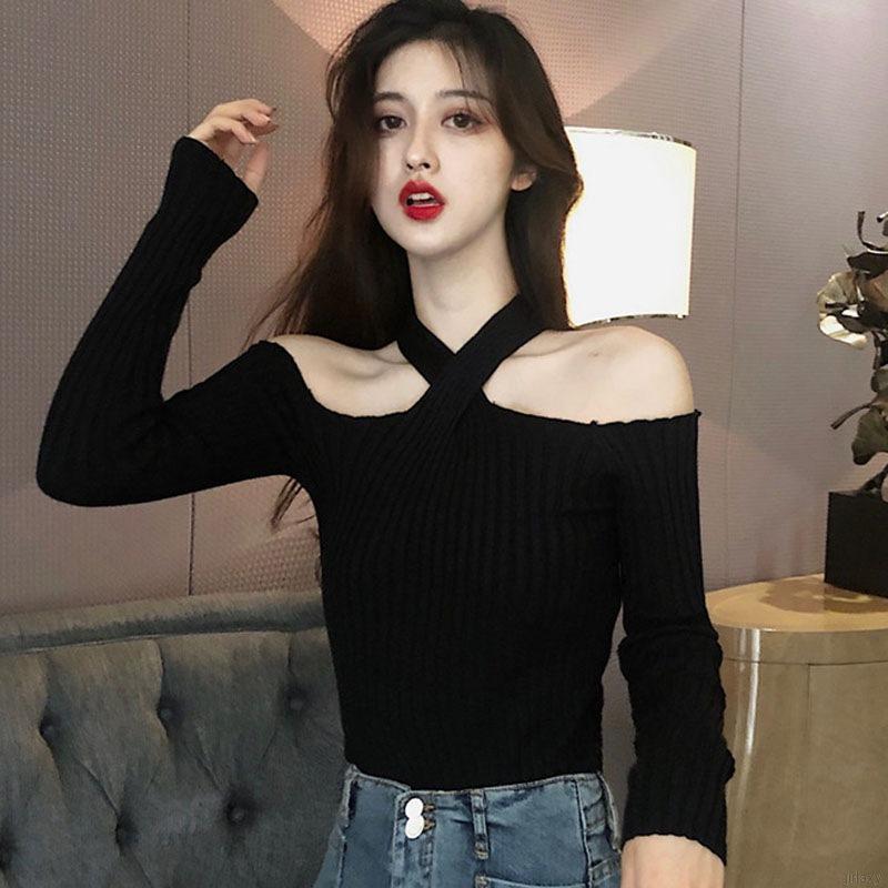 Áo Trễ Vai Màu Trơn Phong Cách Hàn Quốc Quyến Rũ Dành Cho Nữ