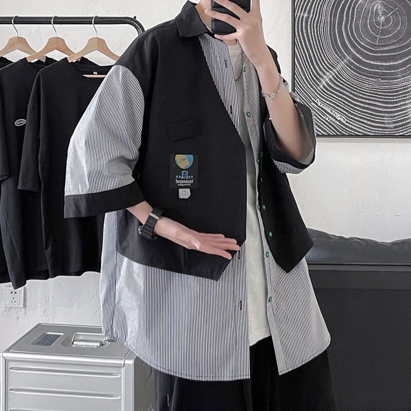_Áo sơ mi kẻ giả 2 lớp phong cách