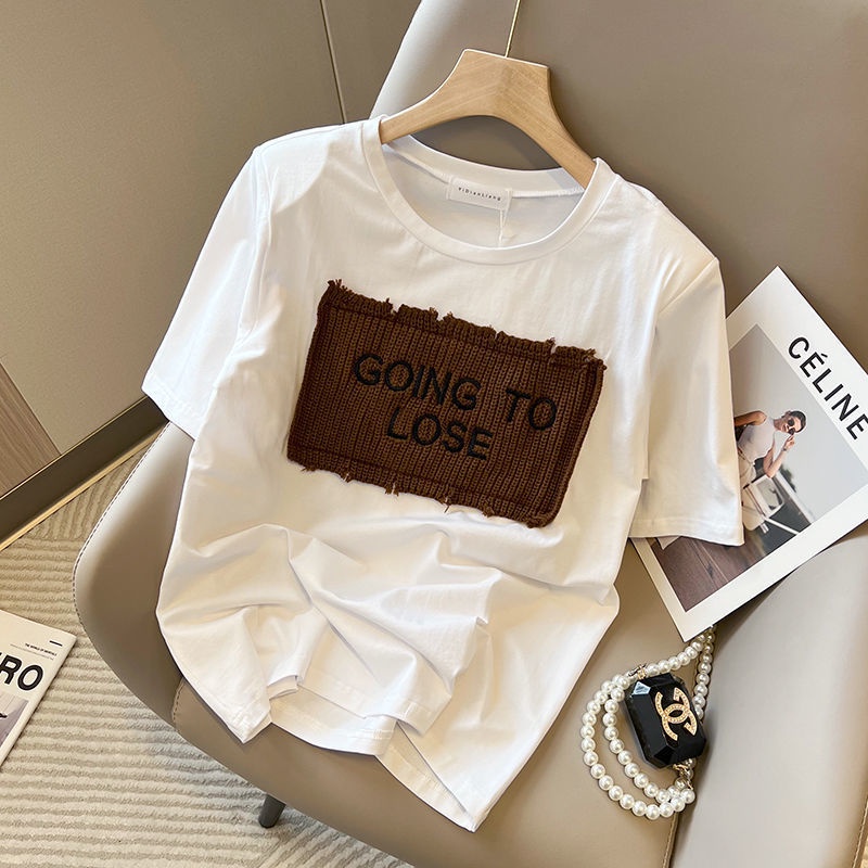 Áo Thun Cotton Tay Ngắn Dáng Ôm In Chữ Màu Sắc Tương Phản Phong Cách Hàn Quốc Thời Trang Cho Nữ 2022