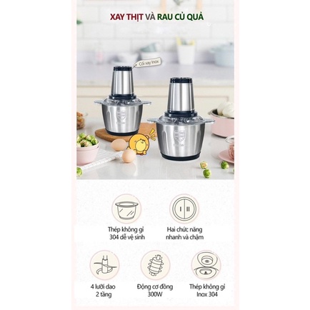 CỐI XAY THỊT INOX 304 DUNG TÍCH 2 LÍT