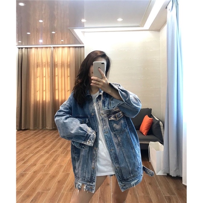ÁO KHOÁC JEAN XANH DÀI TAY FORM RỘNG