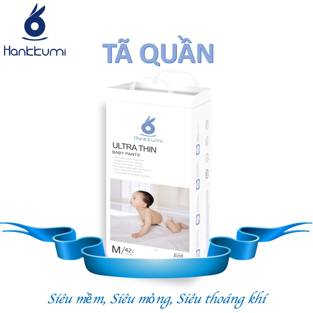 Tã quần Hankkumi premium size tả M42/ L40/ XL38/ XXL36 em bé cho trẻ em sơ sinh quần