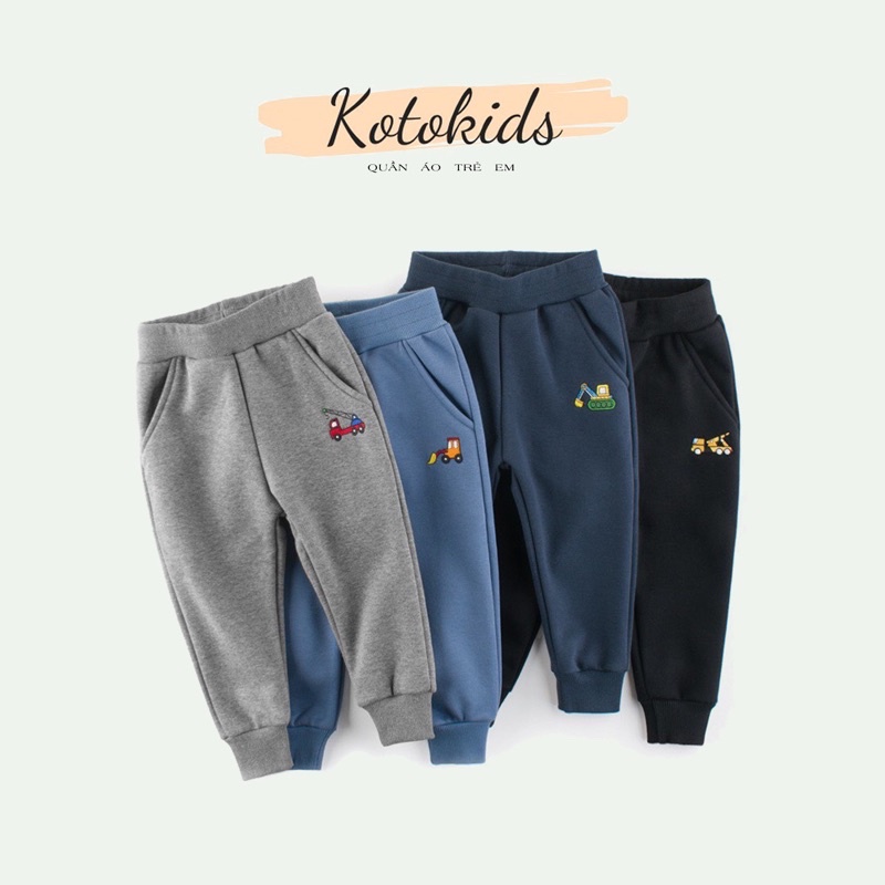Quần nỉ lót lông Kotokids quần dài lót lông bé trai siêu ấm hoạ tiết máy xúc