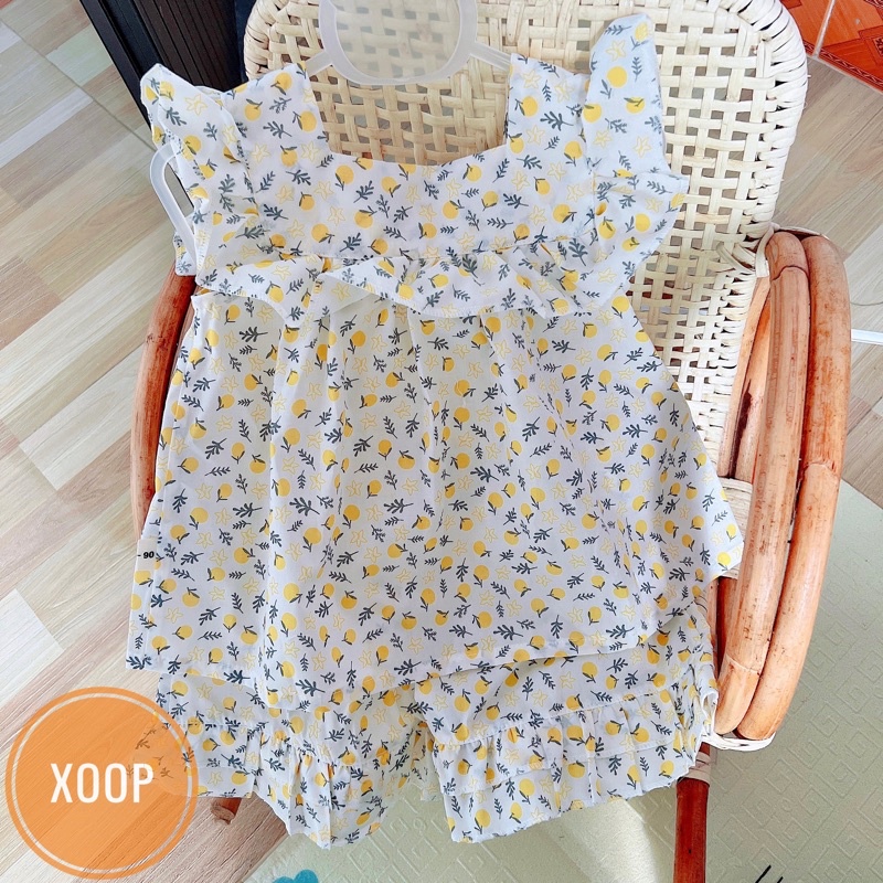Bộ cộc quả cánh tiên bèo chất thô mềm bé gái (8-18kg)