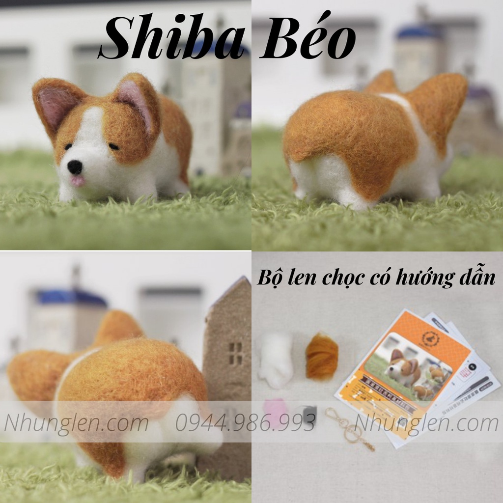 [Có hướng dẫn] KIT LEN CHỌC - NEEDLE FELTING Shiba Béo (làm được móc chìa khóa)