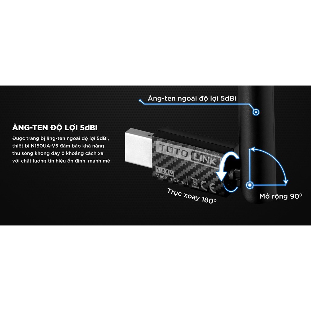 Bộ thu sóng USB Wifi TotoLink N150UA-V5 (màu đen)