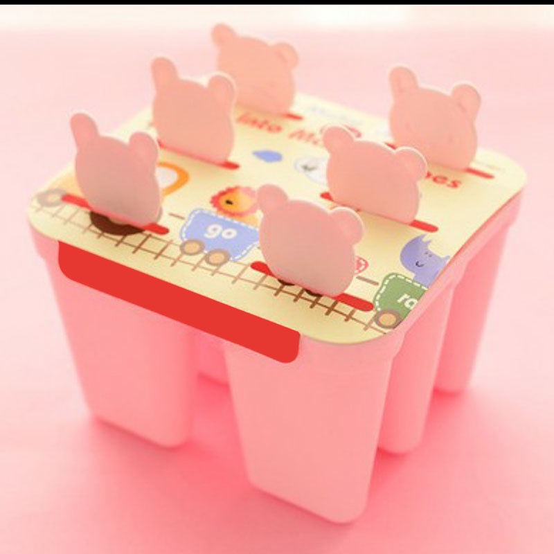 Khuôn Làm Kem Que 6 Ngăn Hình Gấu / Trái Cây Dễ Thương Diy