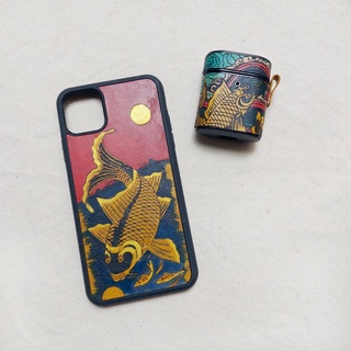 Ốp điện thoại da thật Iphone - Dân gian - ĐỎ