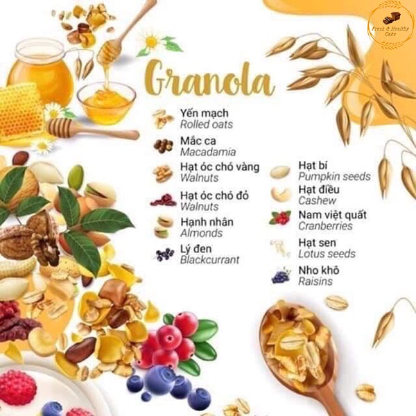 Granola -  Yến Mạch  - Ngũ Cốc dinh dưỡng ăn kiêng giảm cân - Fresh heallthy cake