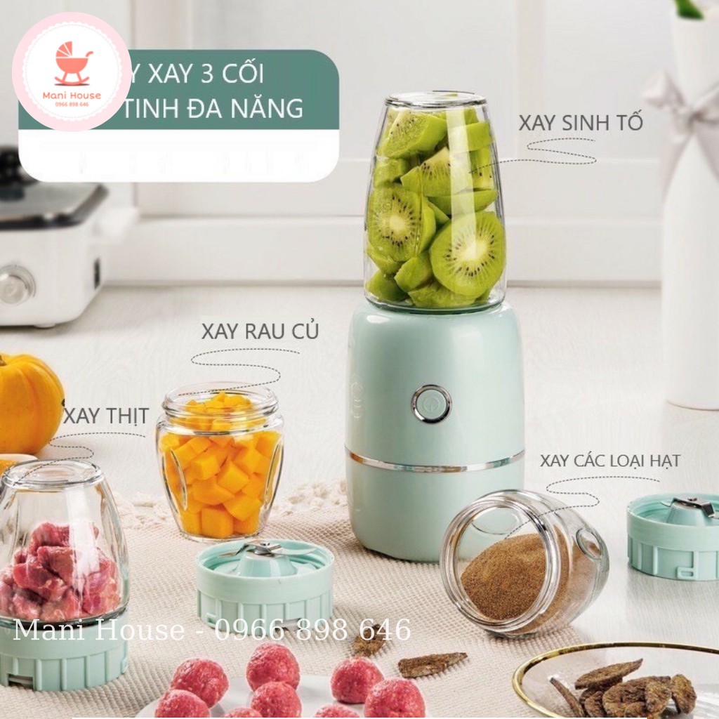 (Dao 6 lưỡi) Máy xay đa năng 3 cối thủy tinh nội địa Trung chính hãng xay đồ ăn dặm cho bé