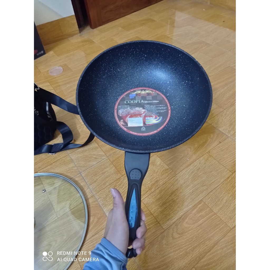 Chảo Chống Dính Siêu Bền Đá Sâu Coopia Hàn Quốc Có Sắp Kính Size 32cm, Dùng Được Cả Bếp Từ