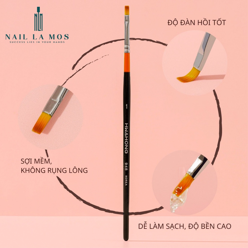 Cọ bản nail Hwahong chính hãng nhập khẩu Hàn Quốc - Cọ bản vuông số 1 vẽ hoa chuyên dụng