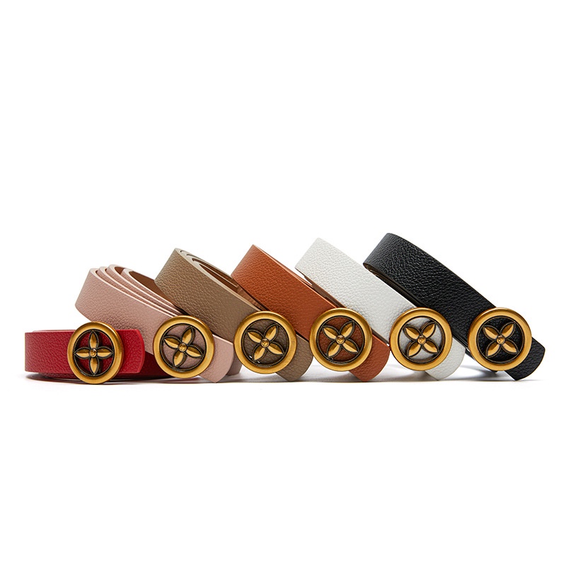 Dây Nịt Mặt Tròn Màu Trơn Trang Trí Hoa Đính Nút Thời Trang Cho Nữ