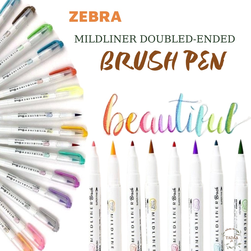 Bút viết thư pháp đầu cọ ZEBRA MILDLINER BRUSH 2 đầu màu pastel hàng chính hãng Nhật Bản