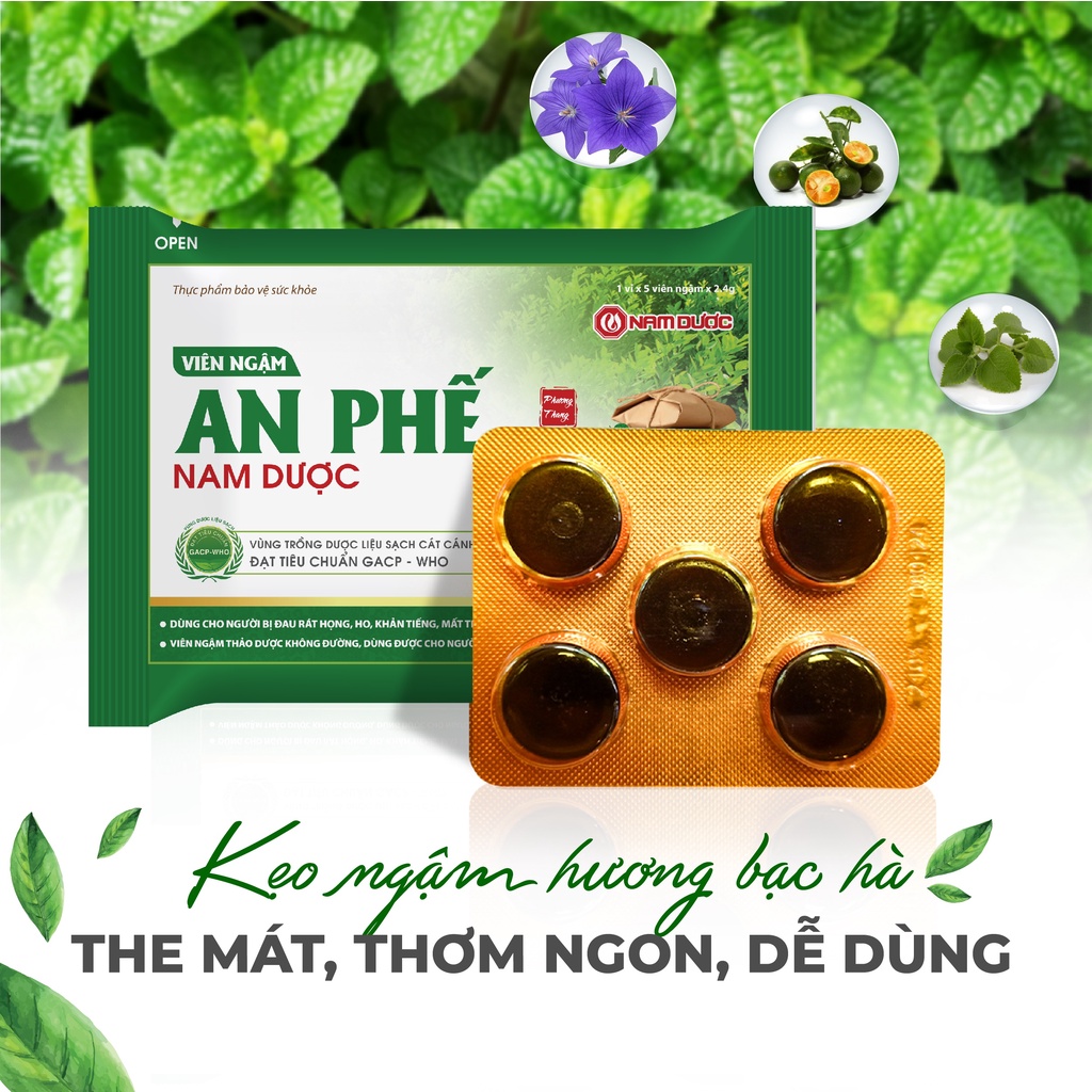 Viên ngậm An Phế Nam Dược (hộp 20 vỉ x 5 viên) kẹo ngậm giảm rát họng, khản tiếng, giảm ho, giảm đờm, bổ phế