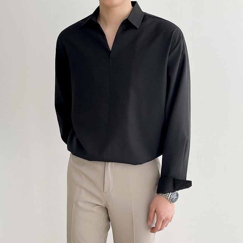 Sơ mi lụa cổ V nam nữ, áo sơ mi nam nữ cổ bẻ form Unisex tay dài phong cách Hàn Quốc
