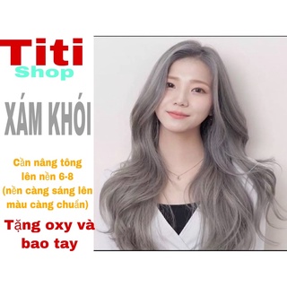 Thuốc nhuộm tóc màu xám khói+tặng oxy và bao tay