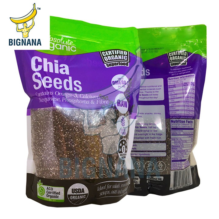 Hạt Chia Đen Úc Absolute Organic Gói 1kg Tăng Sức Đề Kháng, Bảo Vệ Tim Mạch, Đẹp Da
