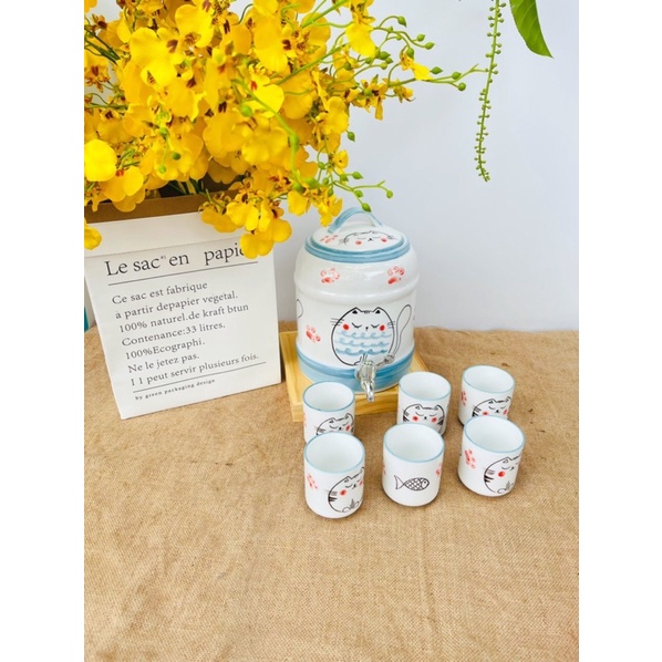 Bộ Bình Nước(có vòi) cực chill+Cốc và khay.chất liệu Gốm sứ Bát Tràng từ 1,5l-9l