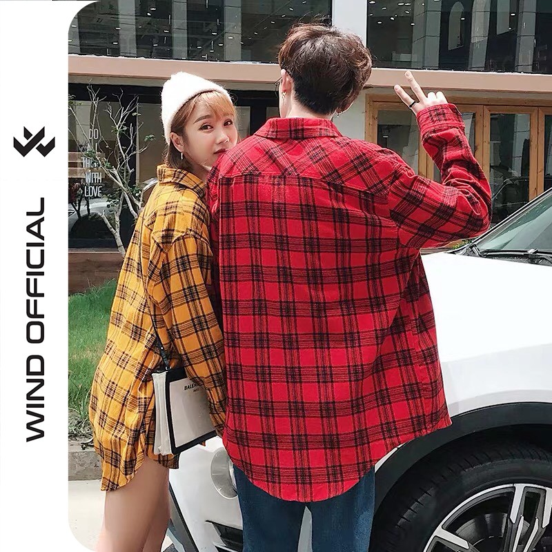 Áo sơmi caro Couple Wind unisex form rộng khoác caro nam nữ oversize ulzzang