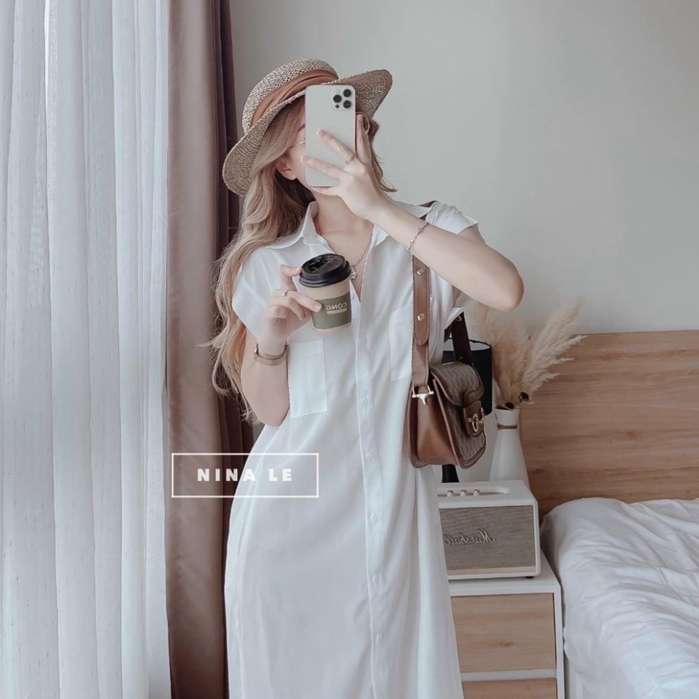 TCO Đầm sơ mi công sở dáng suông tay sát cánh mẫu nina lê