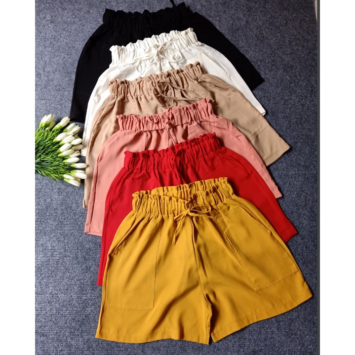 Quần short nữ ống rộng lưng thun Thu Hà quần đùi đũi trơn mịn mát, thiết kế trẻ trung QNH.49