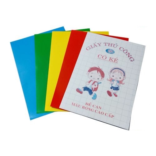 Giấy thủ công có kẻ Decal màu bóng cao cấp  Vũ Hoàng loại to khổ A5 tập 5 tờ