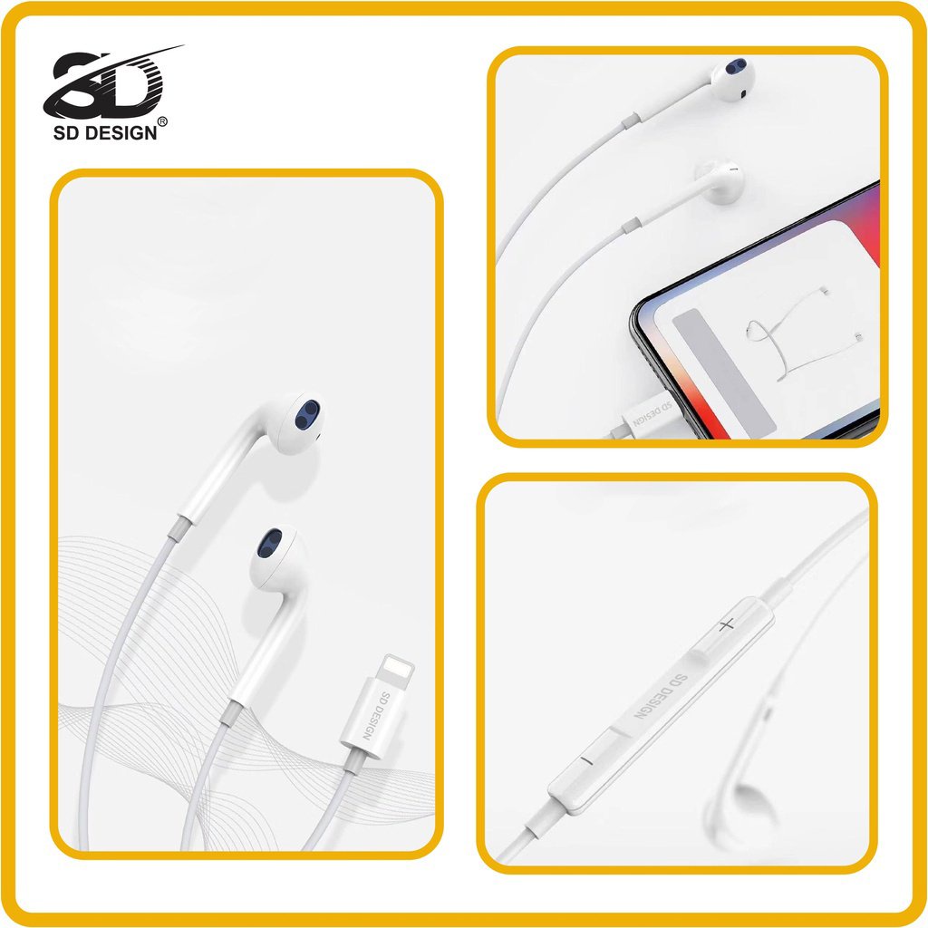 Tai nghe dây nhét tai SD DESIGN H8 chính hãng có mic đàm thoại Kết nối bluetooth khi sử dụng bảo hành 1 đổi 1
