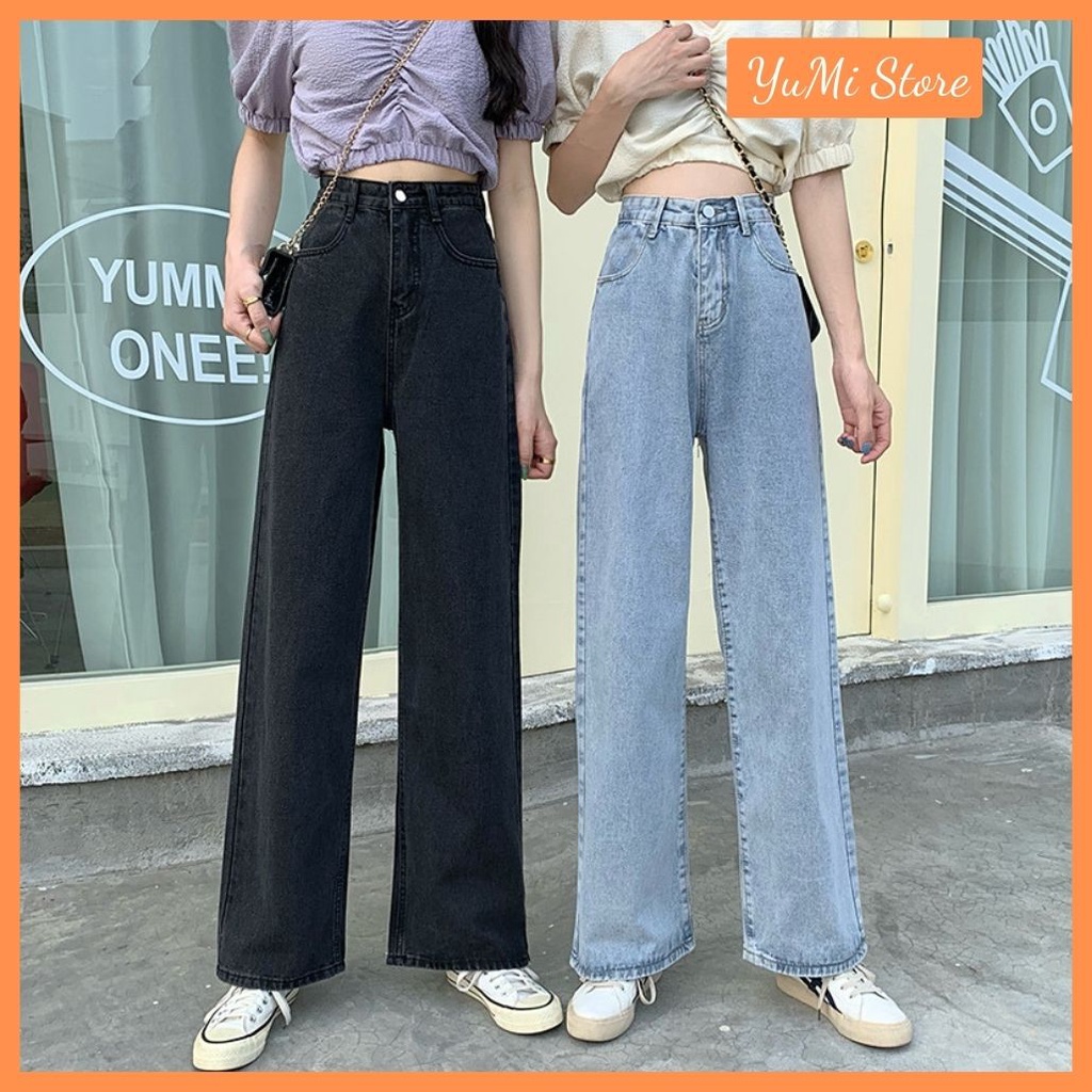 Quần jeans nữ ống suông rộng đen nam nữ unisex phong cách ulazzang hàn quốc siêu Chất YuMi official store Mã 31 | WebRaoVat - webraovat.net.vn