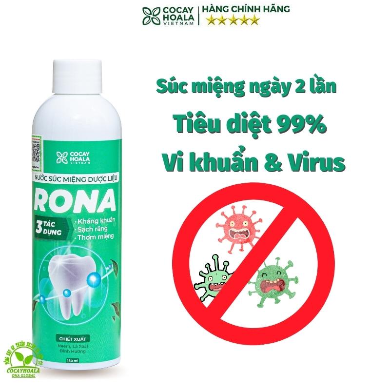 Nước Súc Miệng Thảo Dược Cỏ Cây Hoa lá Nước Súc Miệng Dược Liệu Rona thơm miệng ngăn chảy máu chân răng chai 180ml